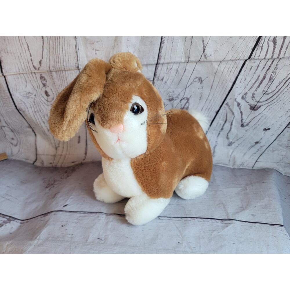 Vintage Animal Toy Golden Bunny Pink Flocked nose Floppy Ears 8in Plush